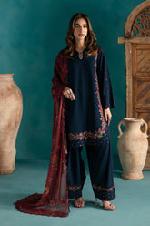 BATIK - 3PC DHANAK EMBROIDERED SHIRT WITH TWILL PRINTED SHAWL AND TROUSER - HZU2432